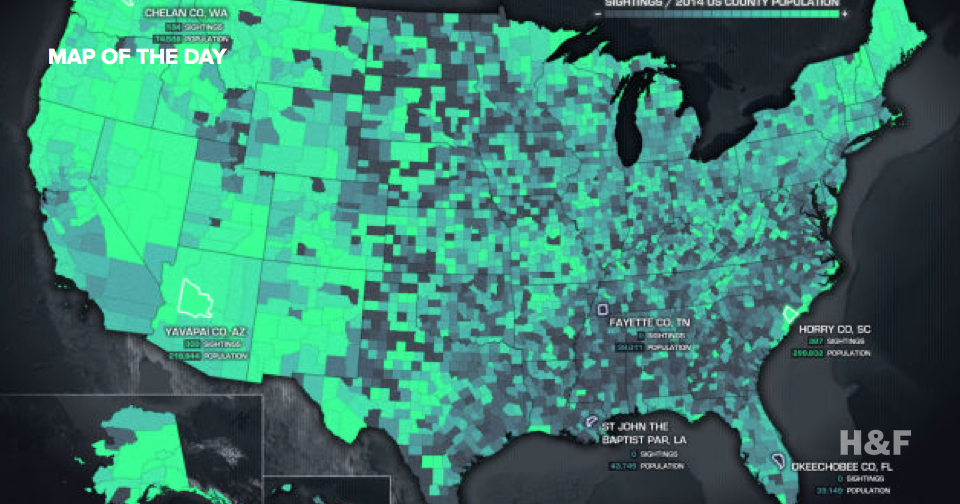 Where Americans see UFOs the most